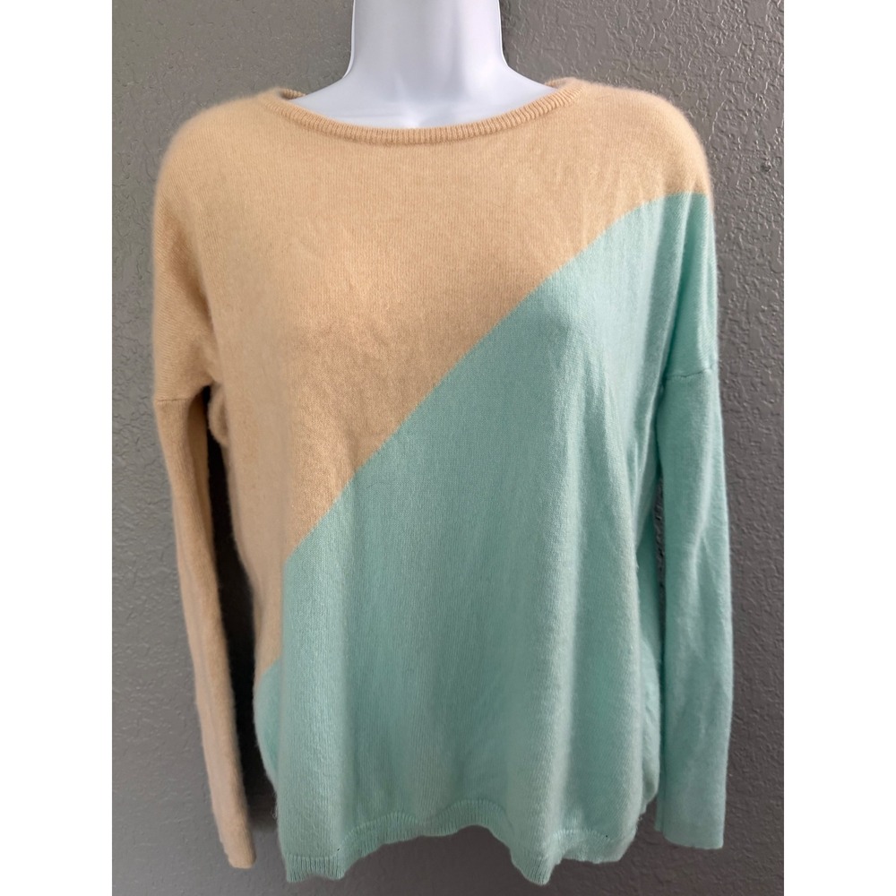 Lilly Pulitzer Cashmere Colorblock Sweater XXS Tan Mint Green Crewneck Oversized
